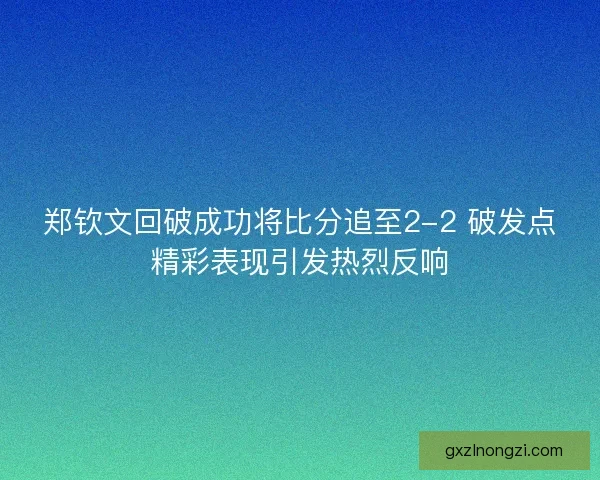 郑钦文回破成功将比分追至2-2 破发点精彩表现引发热烈反响
