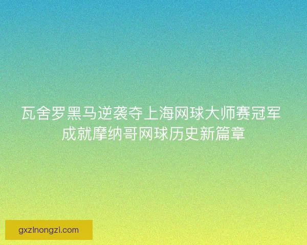 瓦舍罗黑马逆袭夺上海网球大师赛冠军 成就摩纳哥网球历史新篇章